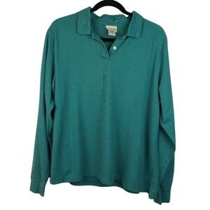 LL‎ Bean Blue Green Long Sleeve 1/4 Button Up Pullover Shirt Size Large